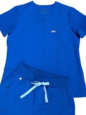 🔥FIGS Scrub Set Women Small Royal Blue Catarina Top Zamora Jogger Nurse 💙